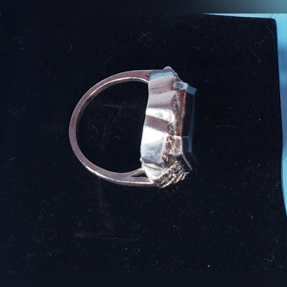 Vintage Art Deco Style Black Onyx & Marcasite Cocktail Ring Sz4 - Picture 5 of 7